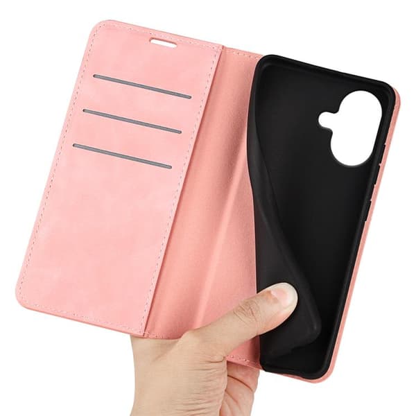 iPhone 17 Skal läderfodral med retro-skin och magnetisk sug Rosa