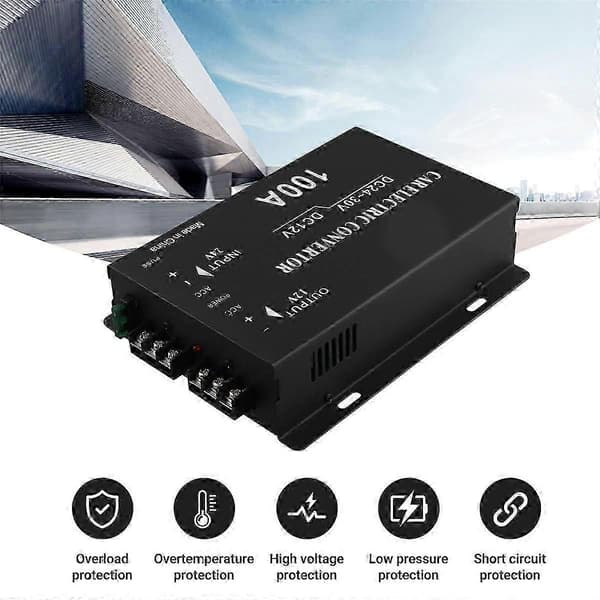 DC 24V til 12V DC Spenningsomformer 100A 1200W DC Buck Modul Adapter 20-30V til 12V DC Regulator Reduserer Black