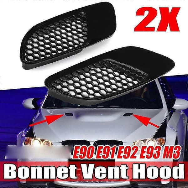 2 STK Luftventil for ekte M3 modellbil Front Air Scoop Bonnet Vent Hood Vent Louvers for- E90 E91 E92 Black