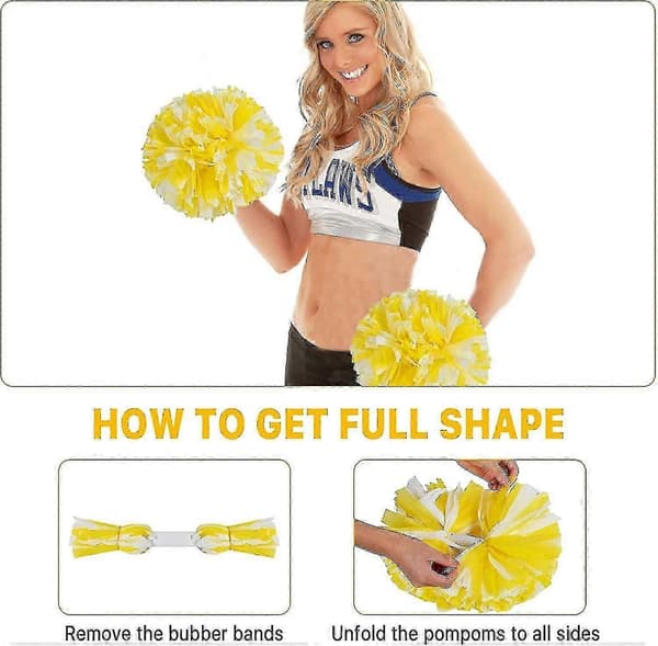 4 stk. Cheerleading Pomponer til Cheerleader Kostume Kvinder, 2 Par Cheer Pomponer Yellow White