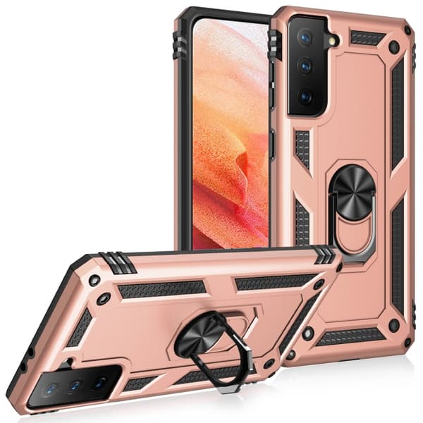 Samsung Galaxy S21 5G Case, Shockproof TPU + PC with 360 Degree Rotating Holder Roséguld