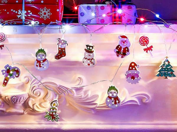 2-pack 3m julgransbelysning med snögubbe och jultomte för juldekoration