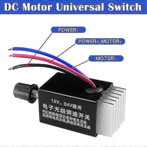 Hastighetsregulator for DC-motor 12V/24V, 2 stk trinnløs regulator med bryter