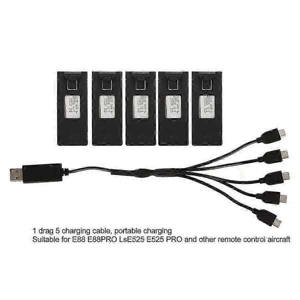 Drone tilbehør 5 stk. drone litiumbatteri 3,7V 1800mah fjernkontroll flymodell tilbehør Black