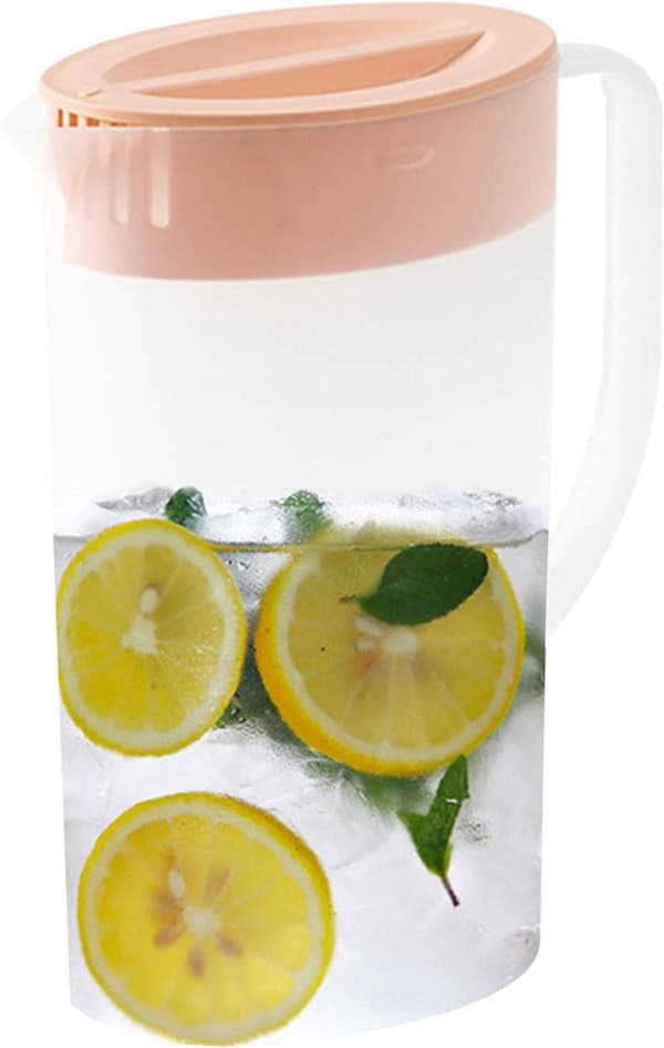 2x Plastic Water Pitchers with Lid and Handle, Juice Pitcher Compatible with Refrigerator, Hot/Cold Water Pitchers and Beverage Container Compatible with Lemonade 2L