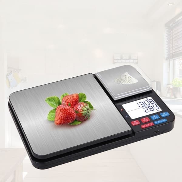 Digital kitchen scale with dual weighing plates 10 kg/1g and 500g/0.01g