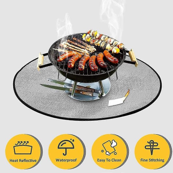 Brandsäker Matta Vattentät Multifunktionell Rund Grillmatta för Trädgården Silver 30 inch