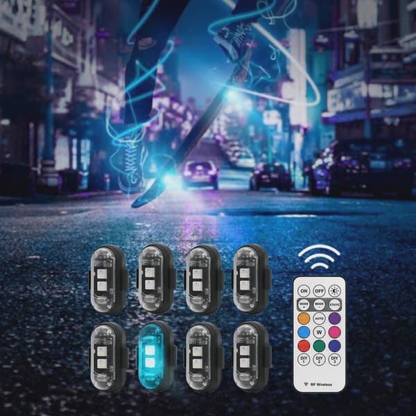 RGB Skateboard Scooter Underglow Light Kit Wireless Remote Control LED 8 Colors Rechargeable Strobe 4 counts of lights