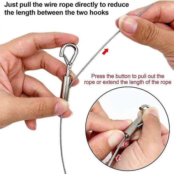 Adjustable Picture Hanging Wire Heavy Duty Supports 50 Lbs Hanging Hardware, 2M x 1.5mm Stai silver