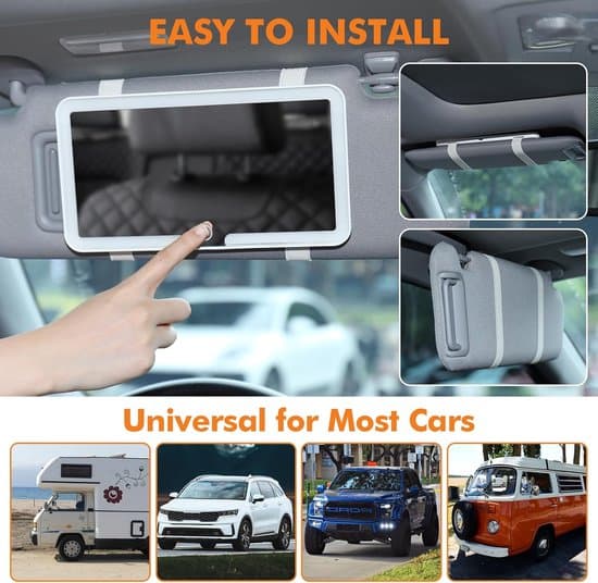 [13R] Car Makeup Mirror - with LED Lights - 3 Light Modes - Makeup Mirror - Dimmable Car Sun Visor Mirror with Touch Control - Portable Travel Model - USB