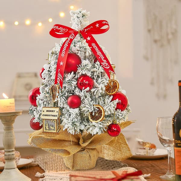 Bordsjulgran, mini-konstjulgran med LED-ljusslinga, liten julgran för bordet Red