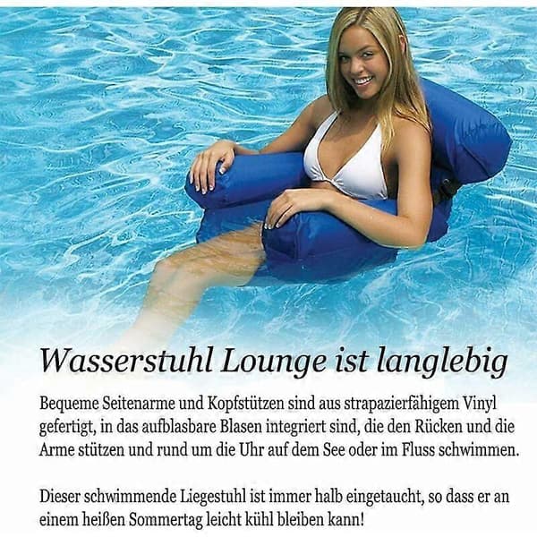 Poolstol, oppustelig poolstol til voksne, poolflyder, poolmadras, oppustelig hængekøje, oppustelig poolhængekøje (blå)
