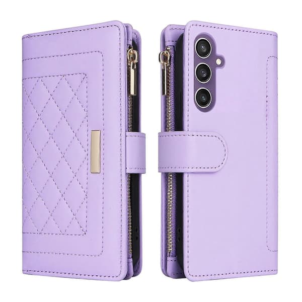 【13】Zipper Wallet Leather Case For Samsung Galaxy S24 FE 5G Purple