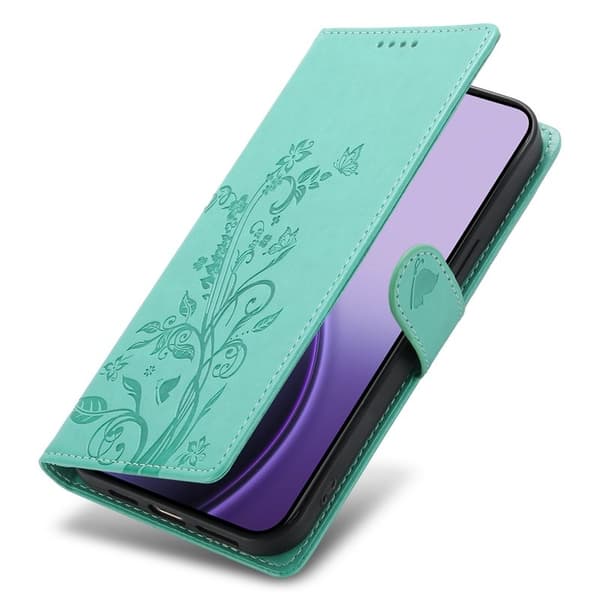 Samsung Galaxy S26 Edge Plånboksfodral Konstläder Blomtryck - Grön