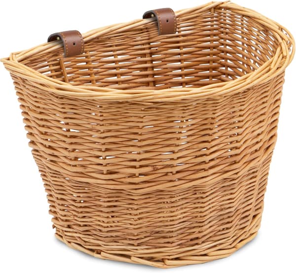 [13R]Retro Rattan Bicycle Basket with Front Handle, Woven Pastoral Style Storage Basket