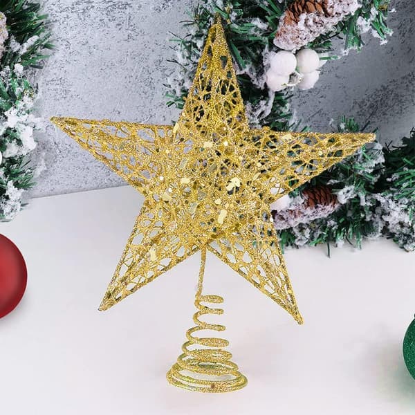 Gullglitter julestjerne til juletrepynt, 2