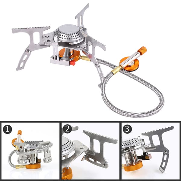 Portable Gas Stove for Camping, Windproof and High-Efficiency Burner with Durable Material and Built-in Wind Deflector, Foldable Camping Stove with