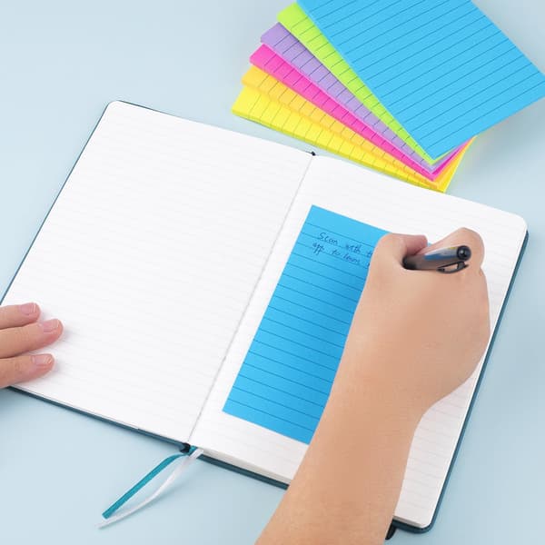 [13R] Lined Self-Stick Notes 4X6 in Bright Lined Post-it Colorful Super Sticky Memo Pads, 45 Sheets/Pad, 6 Pads/Pack