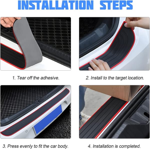 Rear Bumper Protector, 90 cm x 7 cm, Rubber Trunk Protector, Fits Most Car Exterior Accessories (Black) 90*7