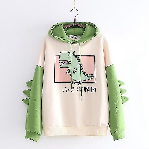 Kvinders Teenager Piger Sød Dinosaur Langærmet Hættetrøjer Hættetrøje Pullover Top kompatibel med Efterår Black S