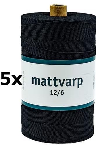 Hobby365 - 5 ruller ekstra stærk polyester og bomuld tæppegarn 12/6 sort - 500 gr / rulle sort Svart one size