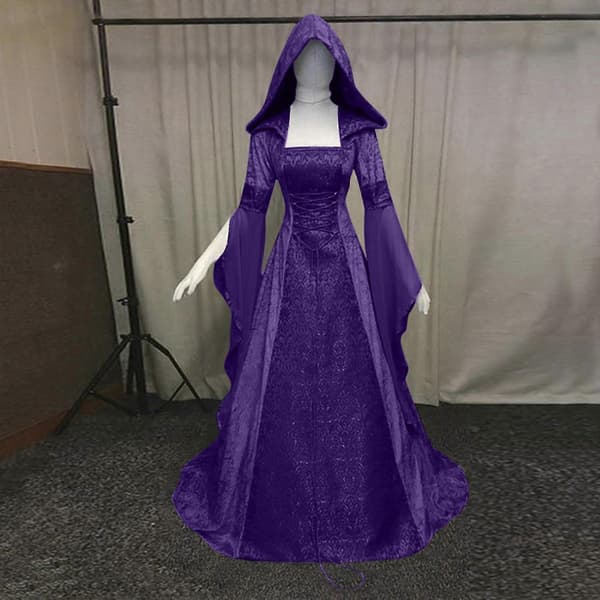 Dame Mode Langærmet Hætteklædt Kjole Gulvlængde Cosplay Kjole Purple S