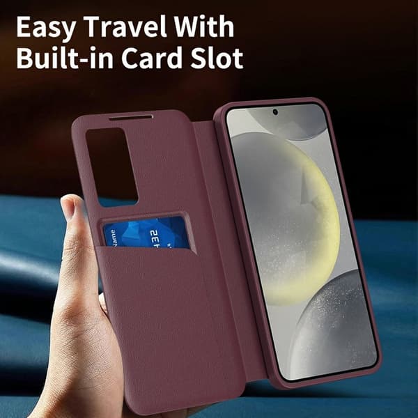 Samsung Galaxy S26 Ultra Cover Læder Smart View - Vinrød