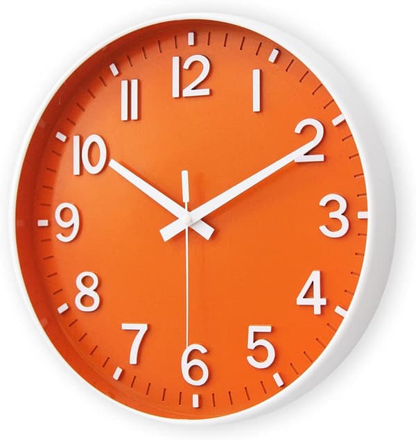 Väggklocka 30 cm Tyst Icke Tickande Klocka för Vardagsrum Sovrum Kök Kontor (Orange) Orange