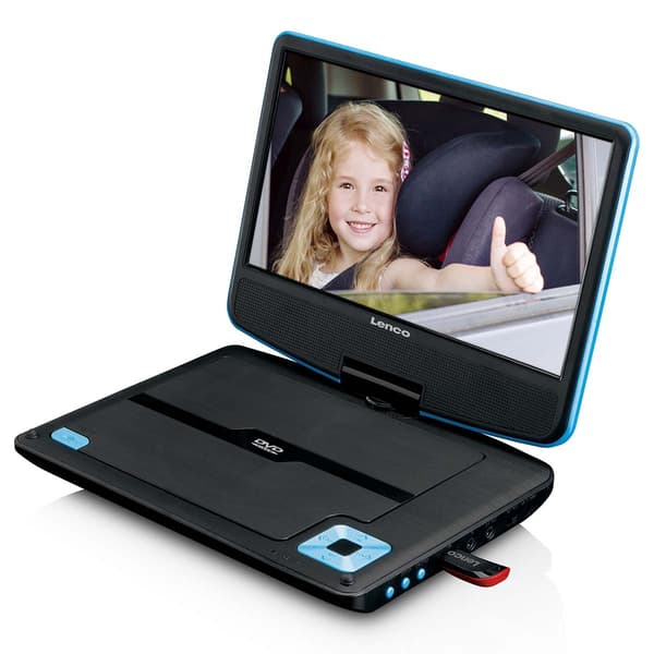 Bærbar 9\" DVD-afspiller med USB-hovedtelefoner og monteringsbeslag Blå/Sort Svart, Blå 9