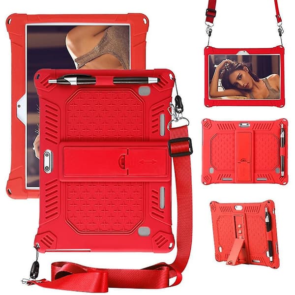 Universal Stødsikkert Silikone Cover Etui kompatibelt med 10 10.1 Tommer Android Tablet Pc Fan2346 Red