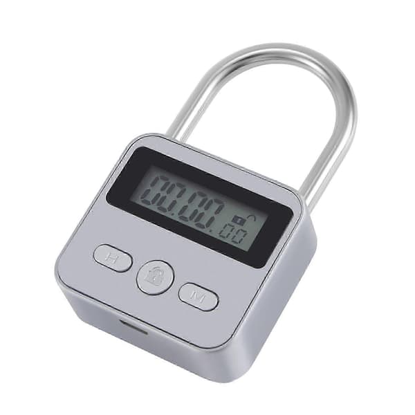 NY Metal Timerlås LCD-skærm Multifunktionel Elektronisk Tid 99 Timer Maks. Timing USB Genopladelig Timerhængelås, Sølv Silver