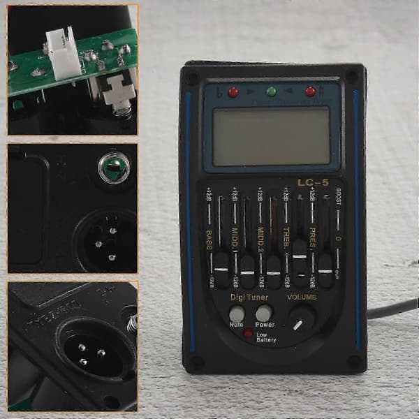 5-bands EQ Equalizer Pickup, Akustisk Gitarr Förförstärkare Stämapparat med LCD-stämapparat och Volymkontroll LC-5NEW