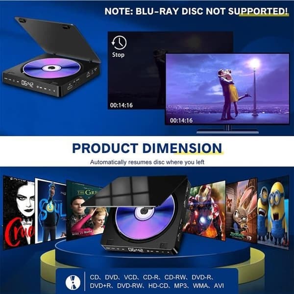 CD- og DVD-afspiller til TV VCD HD 1080P - PRUMYA - Bakke - HDMI AV USB 3,5 mm - Hvid