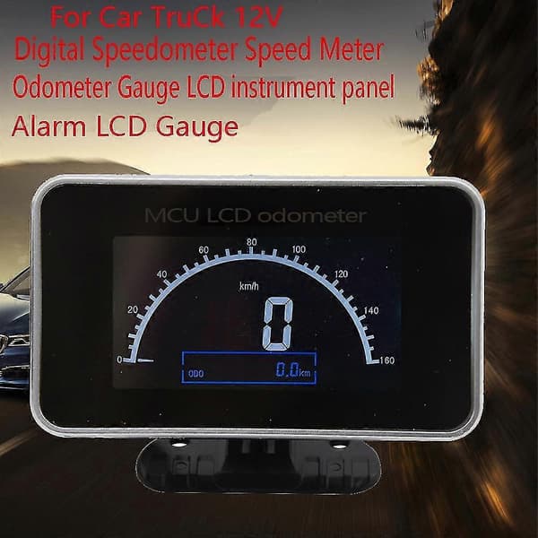 Bil lastebil 12V/24V 2-i-1 funksjoner Digitalt speedometer hastighetsmåler+kilometerteller LCD-instrumentpanel Black