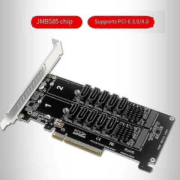 Til PCI-E udvidelseskort Dobbelt NVME PCI-E X8 Splitkort til 10-ports adapter Pcie-kort JMB585-chipsæt