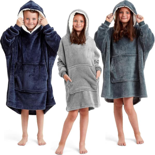 [13]Snuggaroo Gutter Jenter Barn Myk Fleece Oversized Hettegenser Bærbar Teppe 6-14 År[HK] Grey