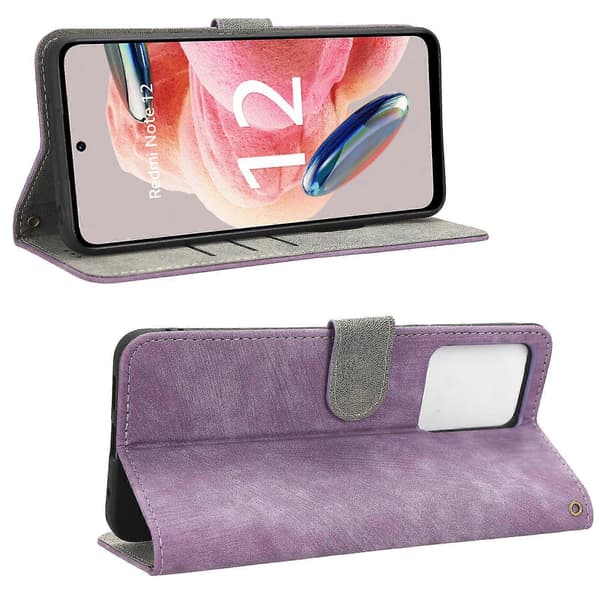 För Xiaomi Redmi Note 12 4g PU-läder Plånboksfodral RFID-blockerande Stativ Telefonfodral med Rem Purple