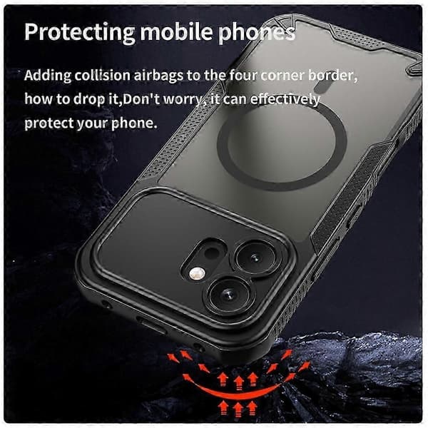 Kompatibel med Honor 600 5G Magnetisk deksel TPU + PC Telefonbakside [DB] Black