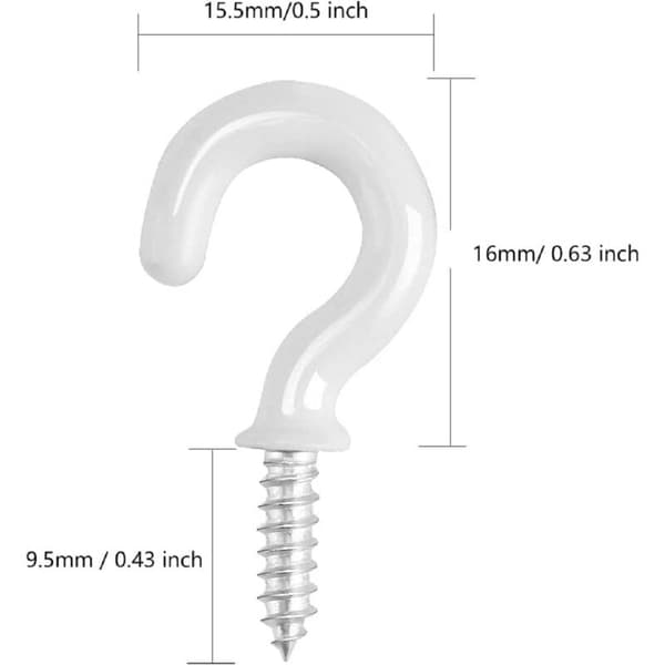 30 Pieces White Screw Hooks, 1/2 Inch Ceiling Hooks to Screw In