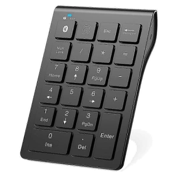 Trådløst Bluetooth-nummertastatur, 22-tasters bærbart slankt numerisk tastatur til bærbar computer, pc, stationær computer Black