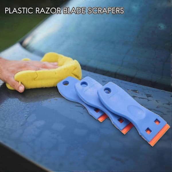 Dobbeltkantede plastbarberblader 100 stk 1,5 tommer for bilfrontrute med 3 skraper
