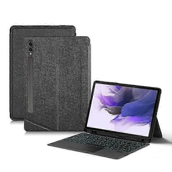 lämplig för galaxy tab s7 fe läderfodral med bakgrundsbelyst bluetooth-tangentbord och styrplatta