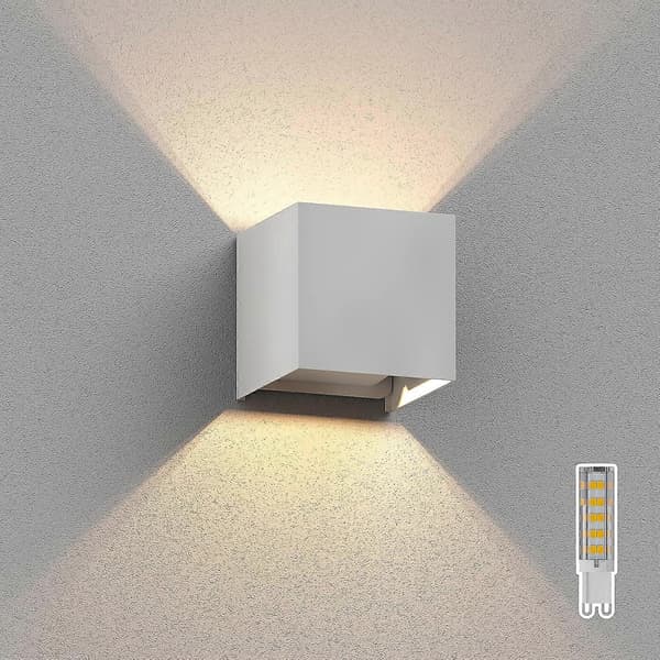 Outdoor wall light, white, IP65, up and down light + LED bulb 501lm, warm white