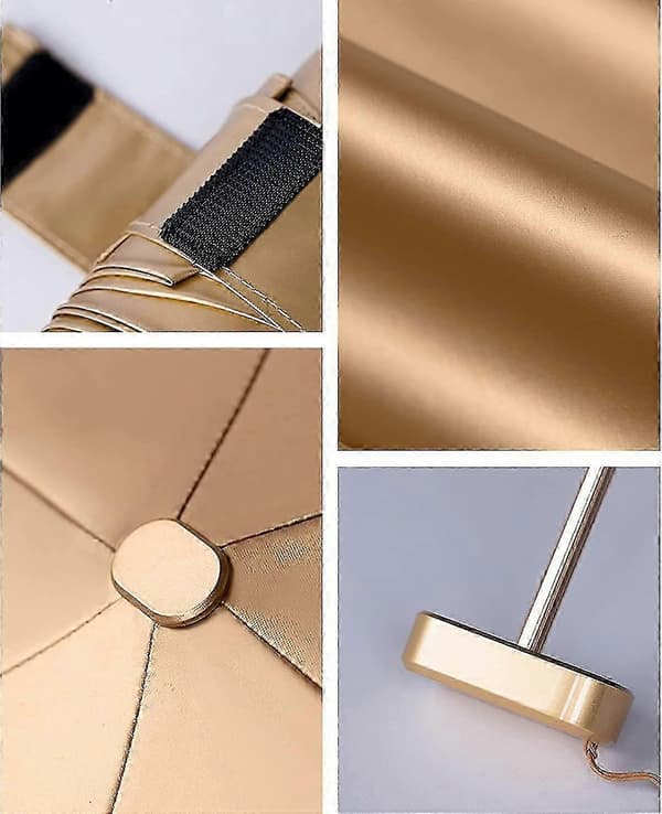 Mini hopfällbart paraply i guld med UV-skydd, solskydd utomhus UV-paraply stormtålig present