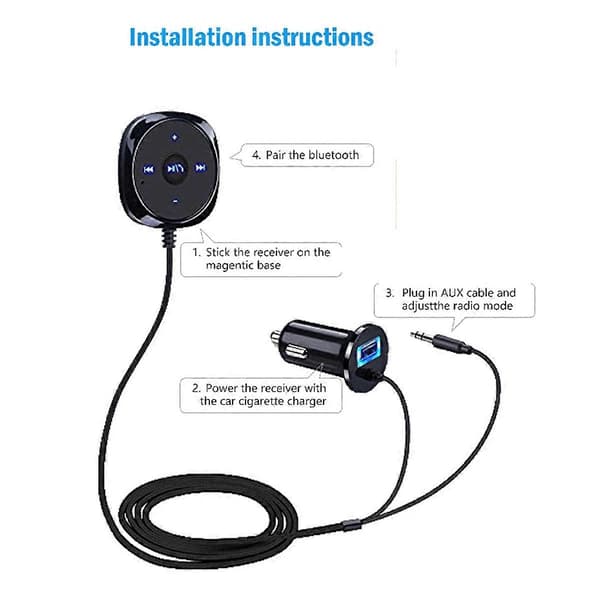 Bluetooth-kompatibel adapter lydmottaker 3,5 mm AUX lydmusikk mottakeradapter for bilstereo med Black