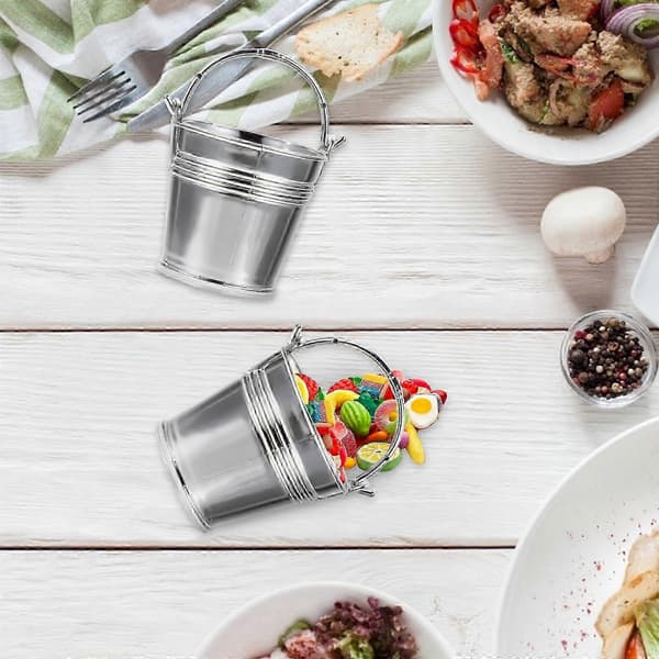 10-pakning mini dekorative bøtter med håndtak for håndverk og oppbevaring Silver 8x5.5cm