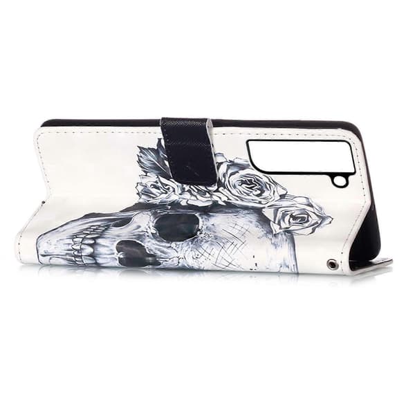 För Samsung Galaxy S23 5G 3D-målning Horisontellt vikbart läderfodral Skull