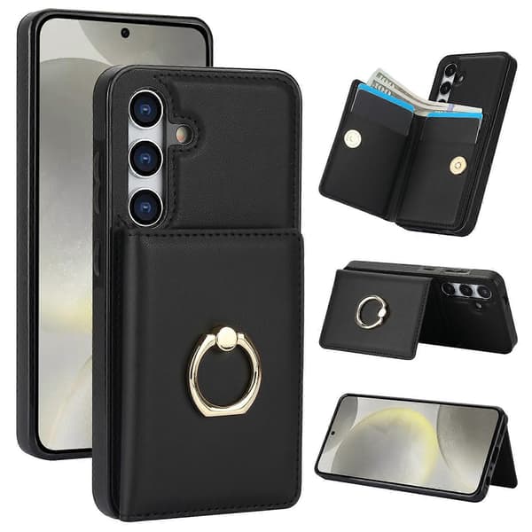 Samsung Galaxy S24 Case with Card Holder, Military-Grade Drop Protection, Durable Shockproof Case - Brown Black