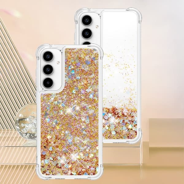 Samsung Galaxy A35 5G Deksel TPU Glitrende Støtsikkert - Gull / Hjerter