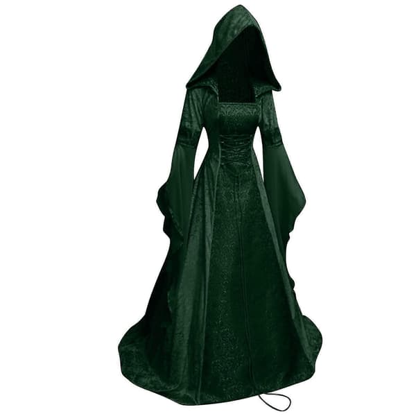 Dame Mode Langærmet Hætteklædt Kjole Gulvlængde Cosplay Kjole Green L